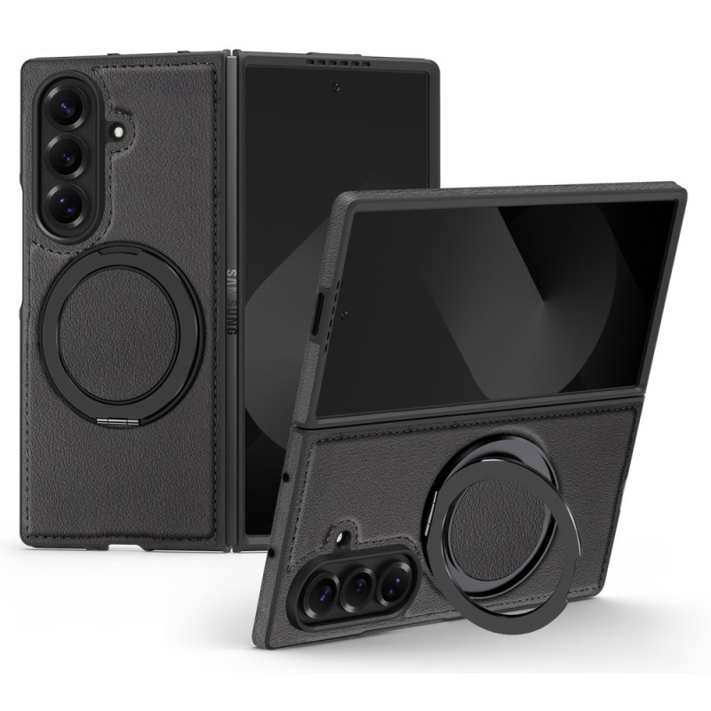 Coque Samsung Galaxy Z Fold 7 Compatible MagSafe Effet Cuir avec Anneau-Support Rotatif à 360°