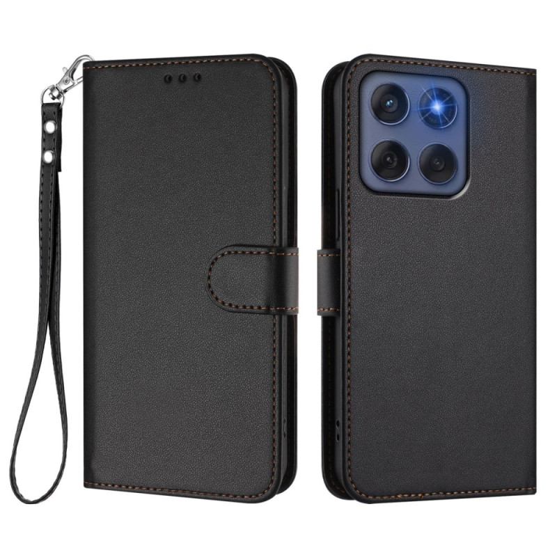 Housse Motorola Edge 60 / 60 Fusion Style Cuir Uni à Lanière