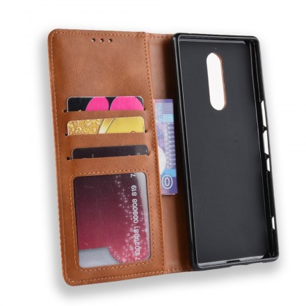 Flip Cover Sony Xperia 1 Effet Cuir Vintage Stylisé Flip Cover Sony Xperia 1 Effet Cuir Vintage Stylisé