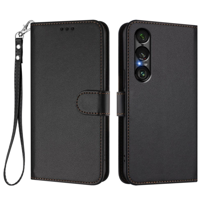 Housse Sony Xperia 1 VII Effet Cuir avec Lanière