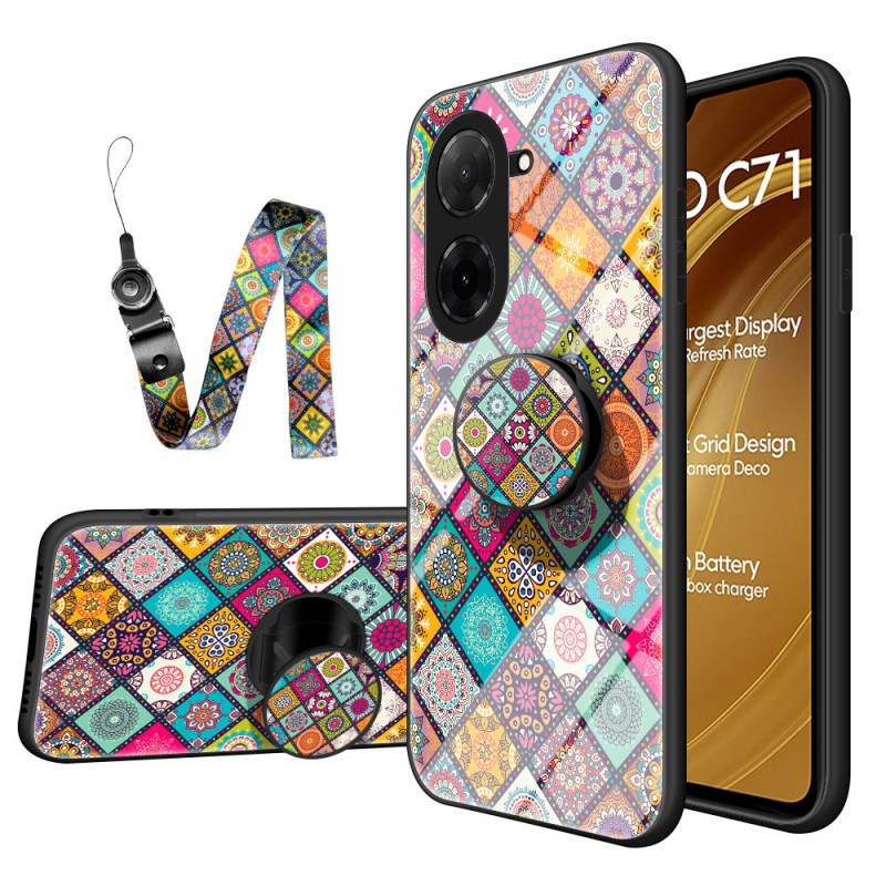 Coque Poco C71 Support et Lanière Patchwork