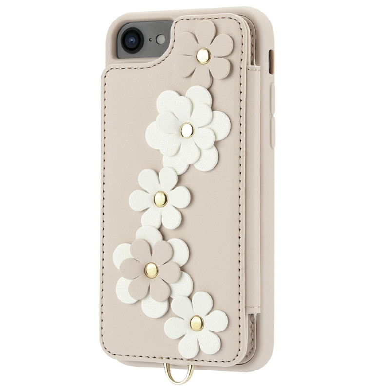 Coque iPhone 16E Porte-Cartes Marguerites et Lanière