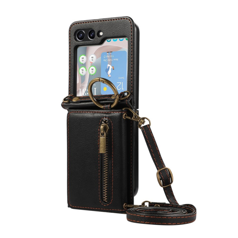 Coque Samsung Galaxy Z Flip 7 FE / Z Flip 6 Portefeuille à Fermeture Éclair et Bandoulière