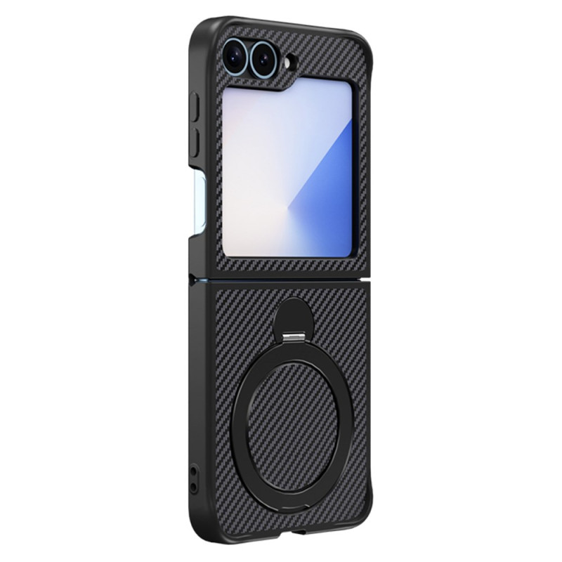 Coque Samsung Galaxy Z Flip 7 FE / Z Flip 6 Conception Fibre Carbone Support Magnétique