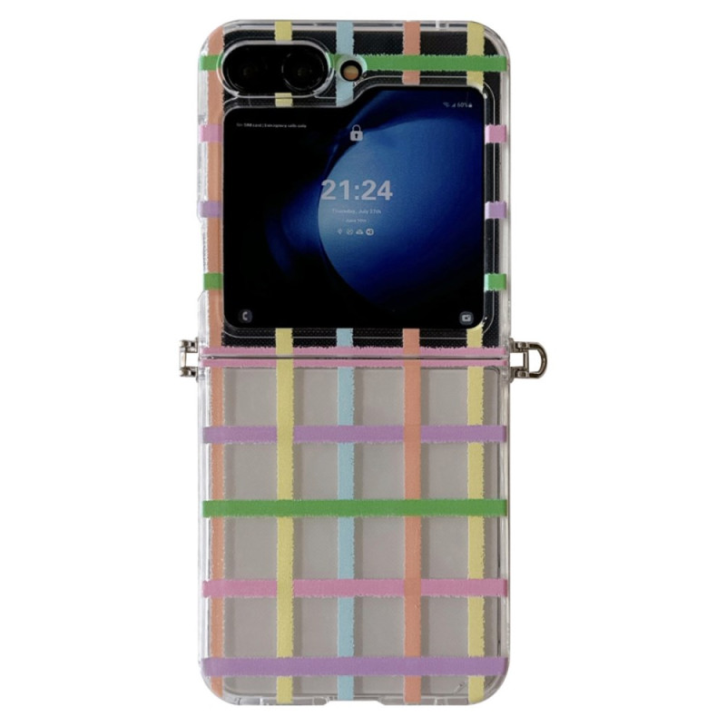 Coque Samsung Galaxy Z Flip 7 FE / Z Flip 6 Motif Grille et Dragonne Perles