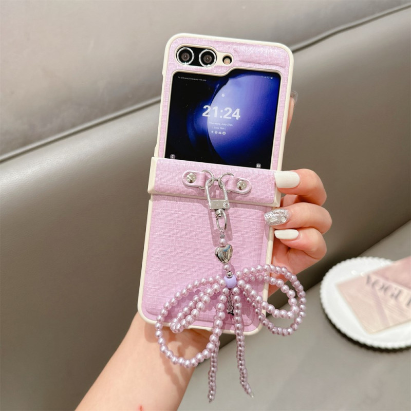 Coque Samsung Galaxy Z Flip 7 FE / Z Flip 6 Lanière Perlée avec Nœud 3D