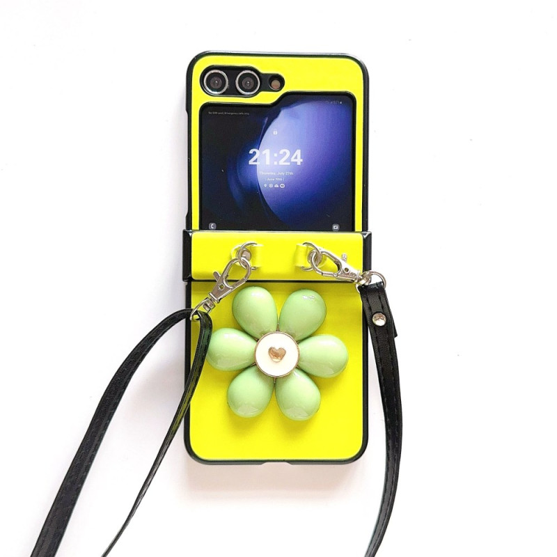 Coque Samsung Galaxy Z Flip 7 FE / Z Flip 6 Fleur 3D et Bandoulière
