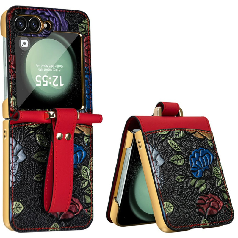 Coque Samsung Galaxy Z Flip 7 FE / Z Flip 6 Design Floral à Bandoulière