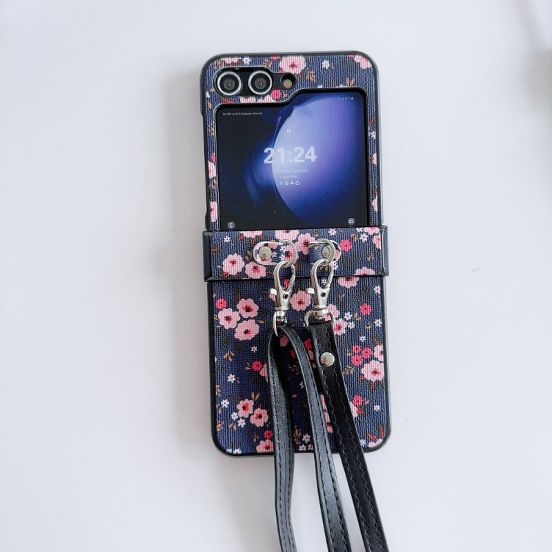 Coque Samsung Galaxy Z Flip 7 FE / Z Flip 6 Fleurettes à bandoulière