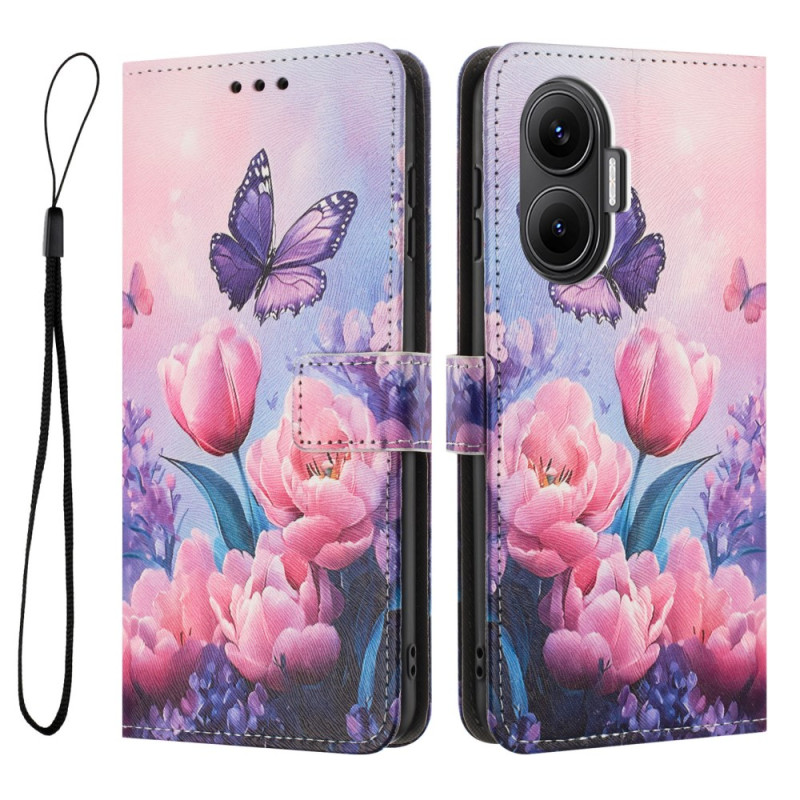 Housse Poco F7 Fleura Roses et Papillons