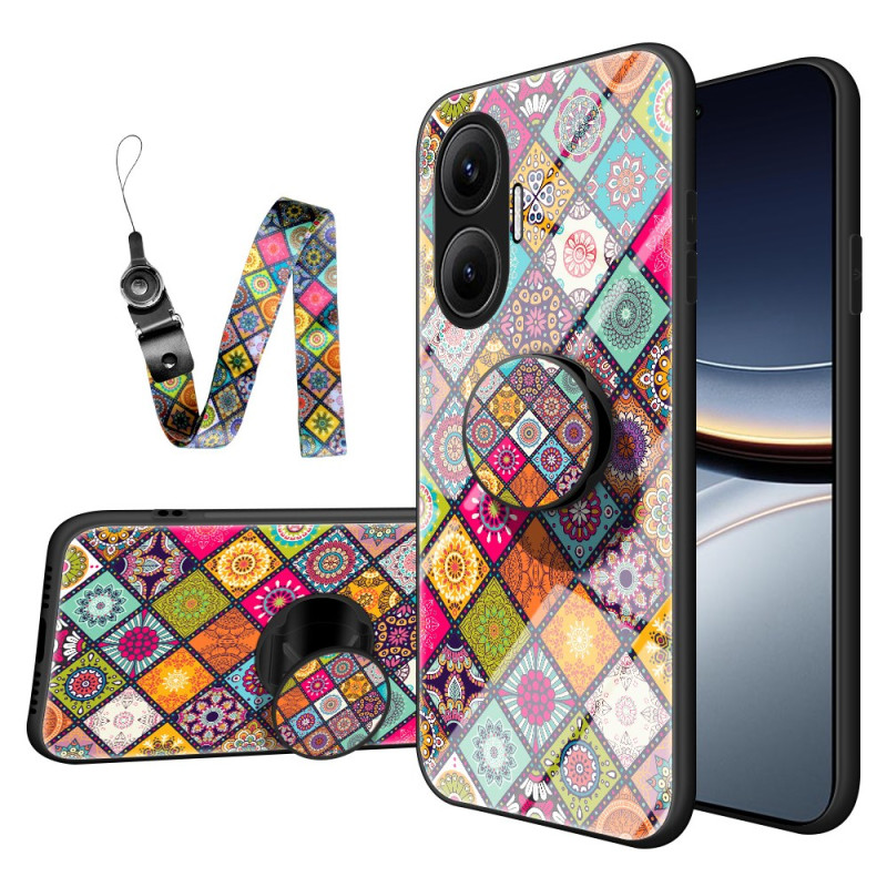 Coque Poco F7 Support et Lanière Patchwork