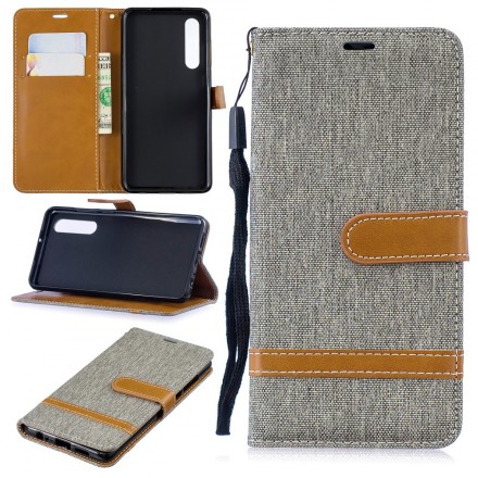 Housse Huawei P30 Tissu et Effet Cuir à Lanière Housse Huawei P30 Tissu et Effet Cuir à Lanière