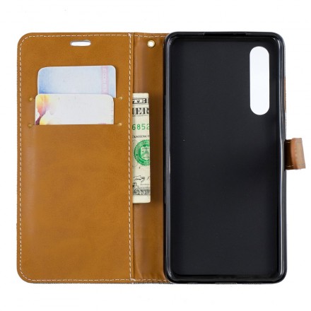 Housse Huawei P30 Tissu et Effet Cuir à Lanière Housse Huawei P30 Tissu et Effet Cuir à Lanière