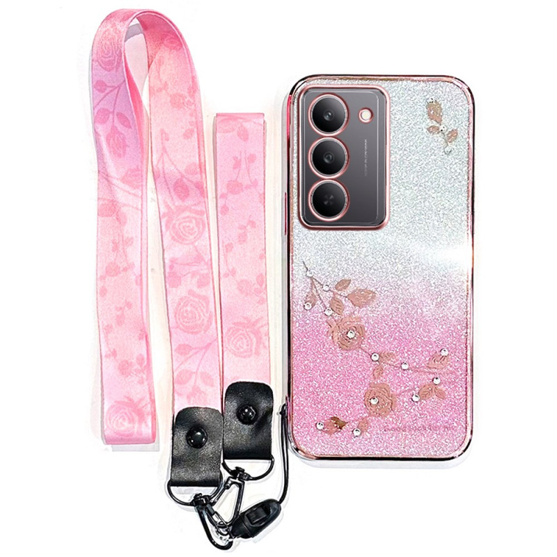 Coque Realme 14X 5G Fleurs et Strass à Lanière KADEM