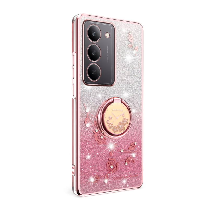 Coque Realme 14X 5G Anneau-Support Fleurs et Strass  KADEM