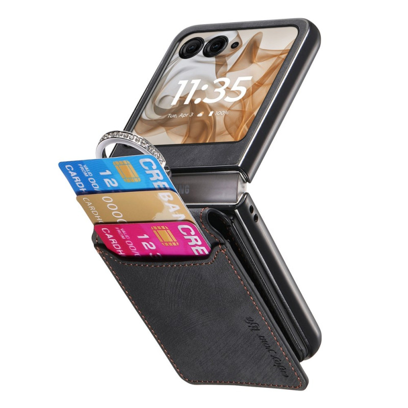 Coque Motorola Razr 60 Style Daim Support et Porte-Cartes