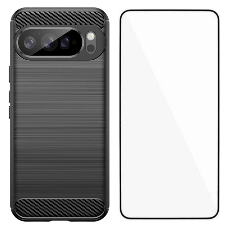 Coque Google Pixel 10 Pro XL Fibre Carbone Brossée avec Protecteur Écran
