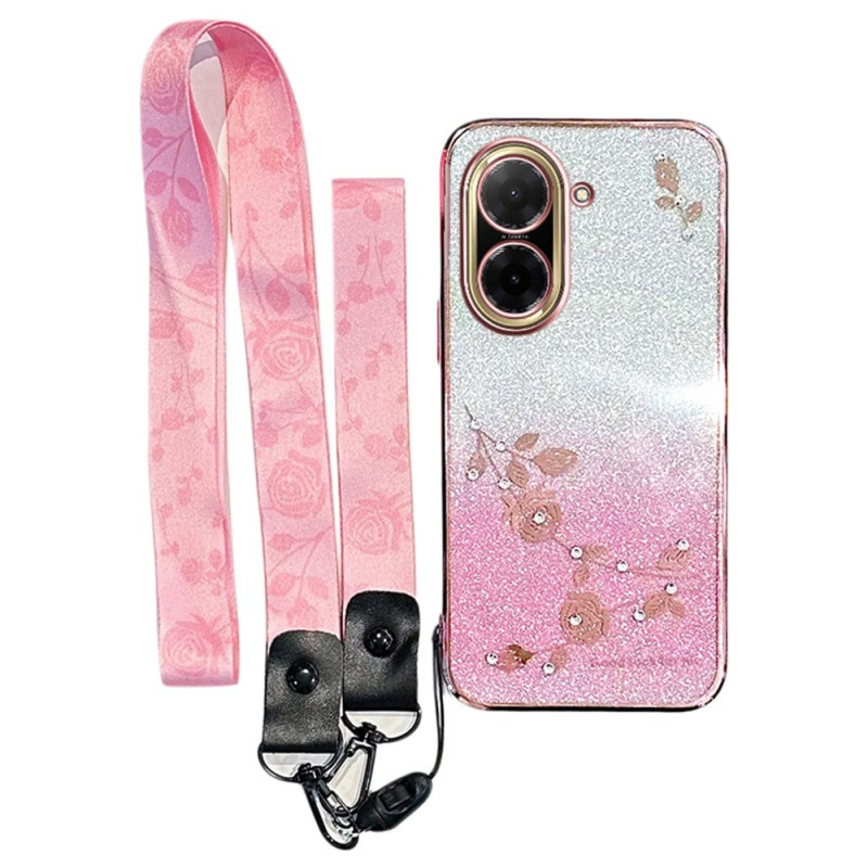 Coque Poco C71 4G Fleurs et Strass et Lanières KADEM
