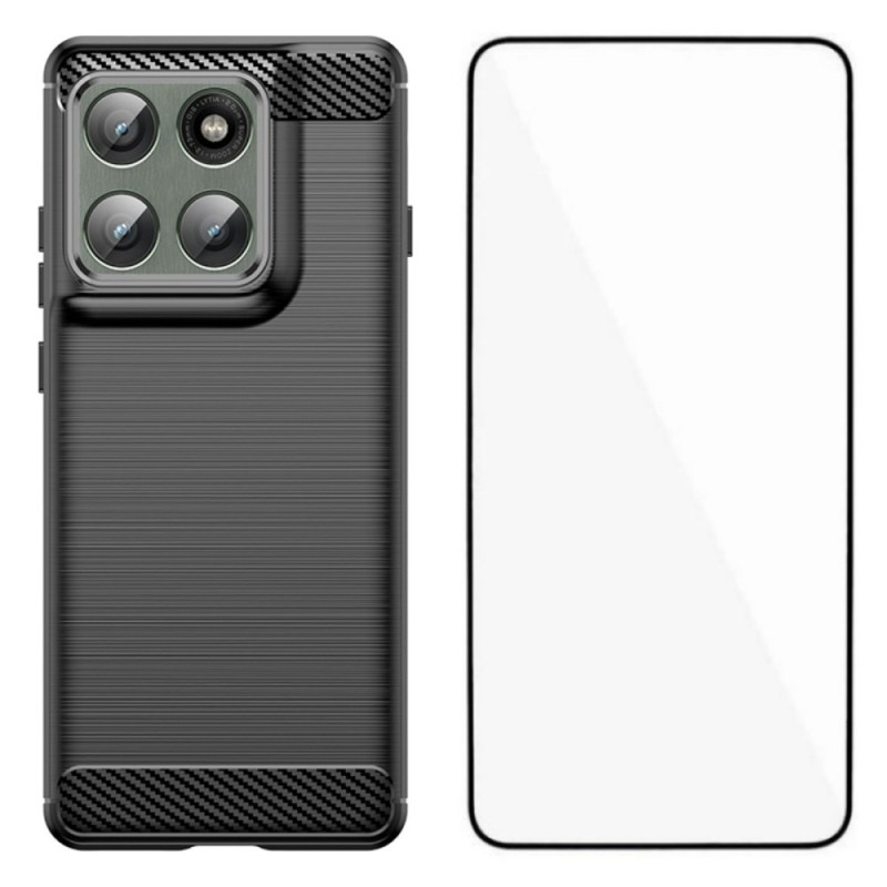 Coque Motorola Edge 60 Pro Fibre Carbone Brossée avec Protection Écran en verre Trempé