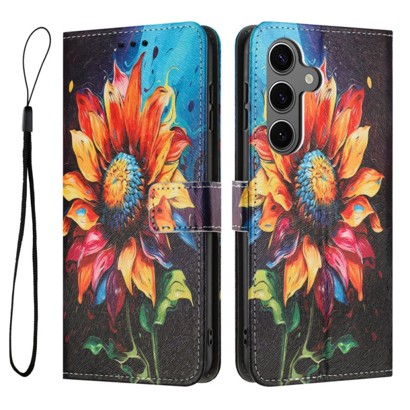Housse Samsung Galaxy S25 FE Peinture Tournesol avec Lanière