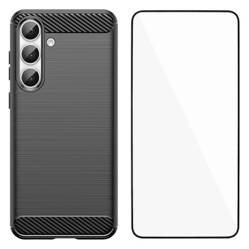 Coque Samsung Galaxy S25 FE Fibre Carbone Brossée avec Protecteur Écran