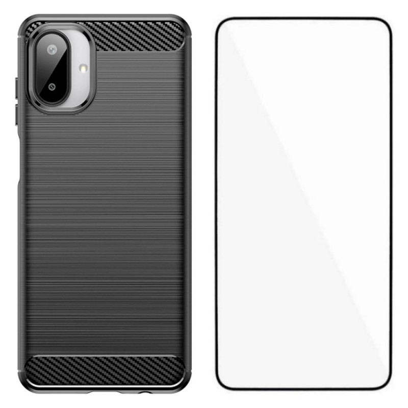 Coque Samsung Galaxy A07 Fibre Carbone Brossée avec Protecteur Écran