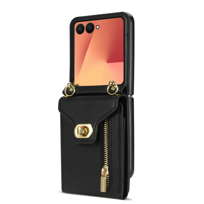 Coque Samsung Galaxy Z Flip 7 Portefeuille zippé et Bandoulière