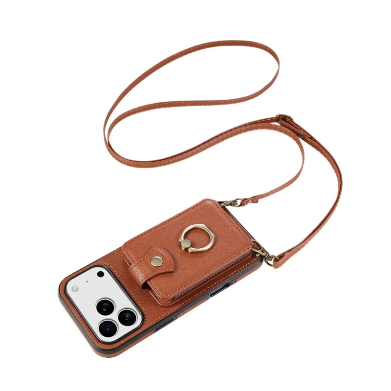 Coque iPhone 17 Pro Max Effet Cuir avec Porte-Cartes et Dragonne