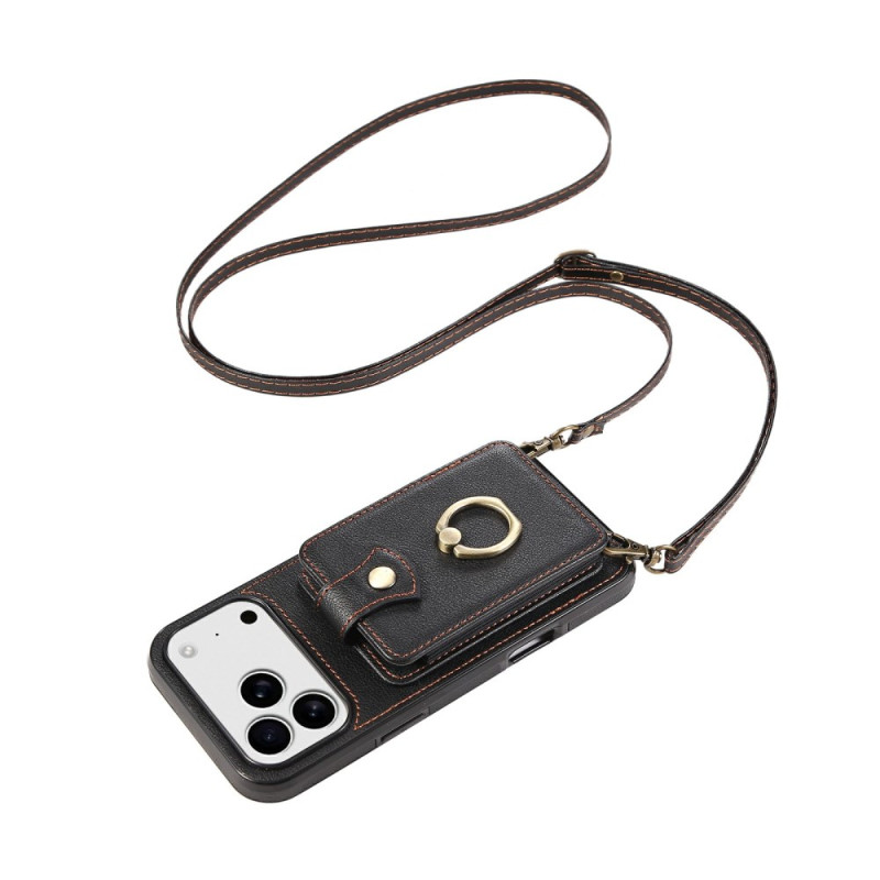 Coque iPhone 17 Pro Max Effet Cuir avec Porte-Cartes et Dragonne