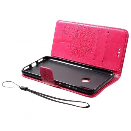 Housse Huawei Y7 2019 Arbre et Hiboux à Lanière