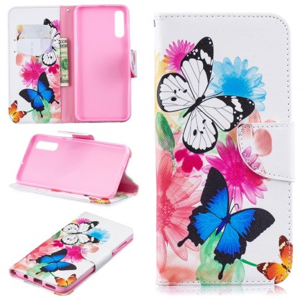 Housse Samsung Galaxy A50 Papillons et Fleurs Peints Housse Samsung Galaxy A50 Papillons et Fleurs Peints