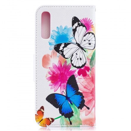 Housse Samsung Galaxy A50 Papillons et Fleurs Peints Housse Samsung Galaxy A50 Papillons et Fleurs Peints