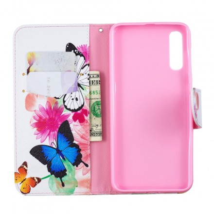 Housse Samsung Galaxy A50 Papillons et Fleurs Peints Housse Samsung Galaxy A50 Papillons et Fleurs Peints