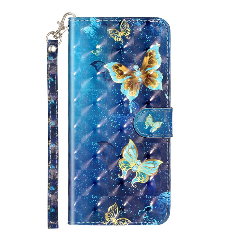 Housse Samsung Galaxy A50 / A50s / A30s Papillons Dorés à Lanière