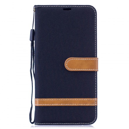 Housse Huawei Y7 2019 Tissu et Effet Cuir à Lanière Housse Huawei Y7 2019 Tissu et Effet Cuir à Lanière