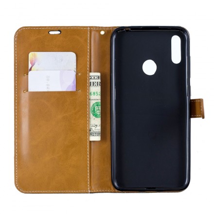 Housse Huawei Y7 2019 Tissu et Effet Cuir à Lanière Housse Huawei Y7 2019 Tissu et Effet Cuir à Lanière