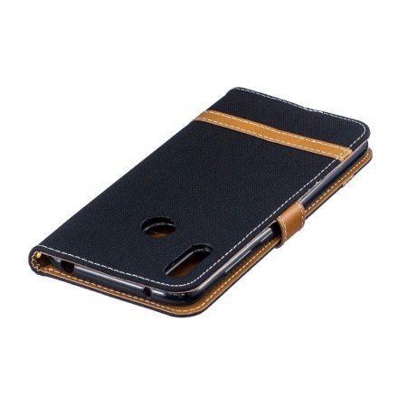 Housse Huawei Y7 2019 Tissu et Effet Cuir à Lanière Housse Huawei Y7 2019 Tissu et Effet Cuir à Lanière