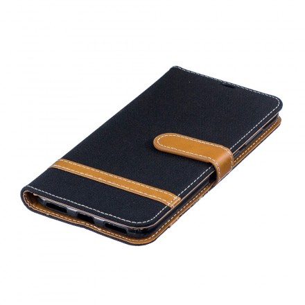 Housse Huawei Y7 2019 Tissu et Effet Cuir à Lanière Housse Huawei Y7 2019 Tissu et Effet Cuir à Lanière