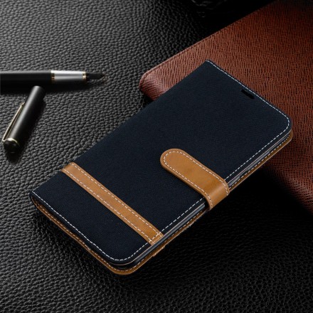 Housse Huawei Y7 2019 Tissu et Effet Cuir à Lanière Housse Huawei Y7 2019 Tissu et Effet Cuir à Lanière
