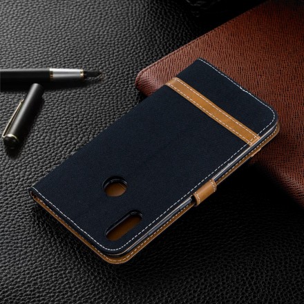 Housse Huawei Y7 2019 Tissu et Effet Cuir à Lanière Housse Huawei Y7 2019 Tissu et Effet Cuir à Lanière