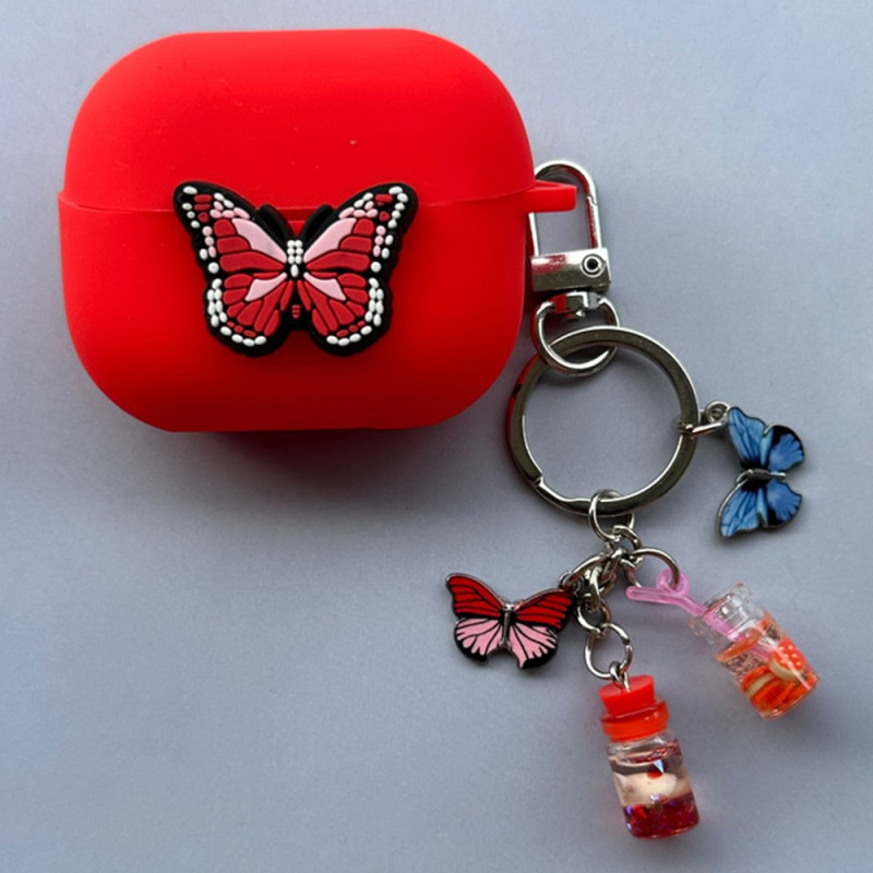 Coque Samsung Galaxy Buds3 Pro / Buds3 Papillon Rouge avec Pendentif