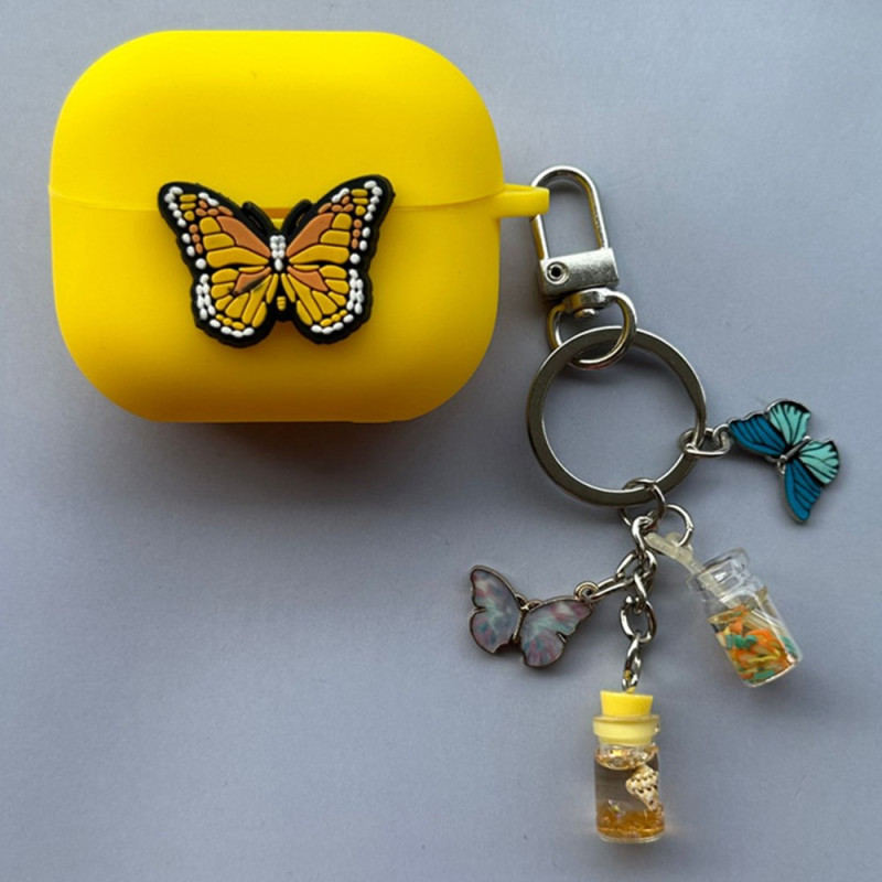 Coque Samsung Galaxy Buds3 Pro / Buds3 Papillon Jaune avec Pendentif