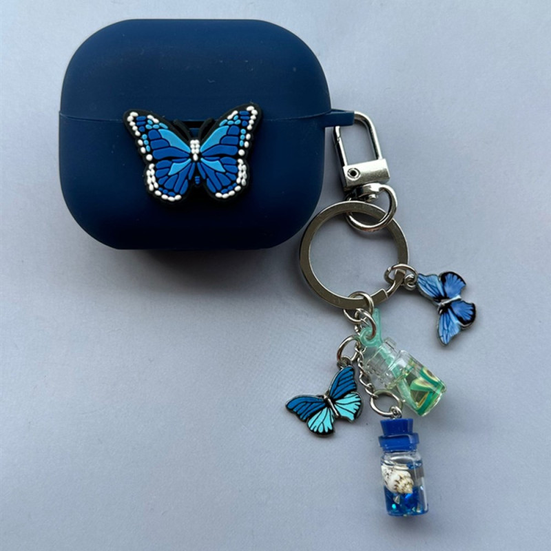 Coque Samsung Galaxy Buds3 Pro / Buds3 Papillon Bleu avec Pendentif
