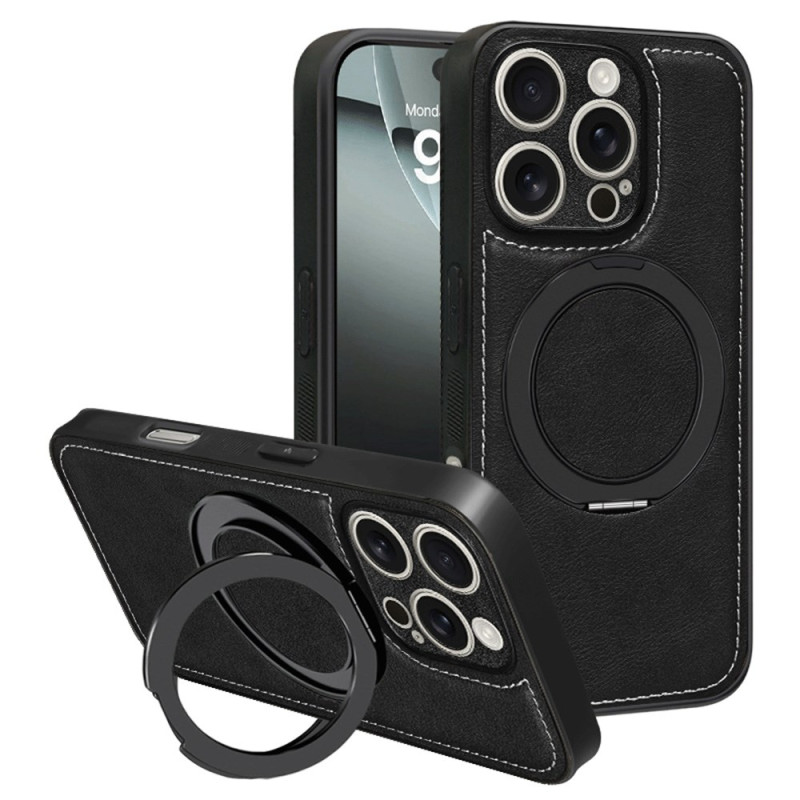 Coque iPhone 16 Pro Max MagSafe Effet Cuir Texturé avec Anneau-Support