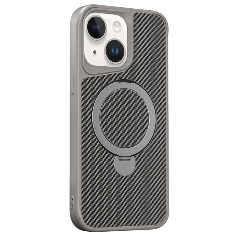 Coque iPhone 15 MagSafe Support Rotatif Texture Fibre Carbone