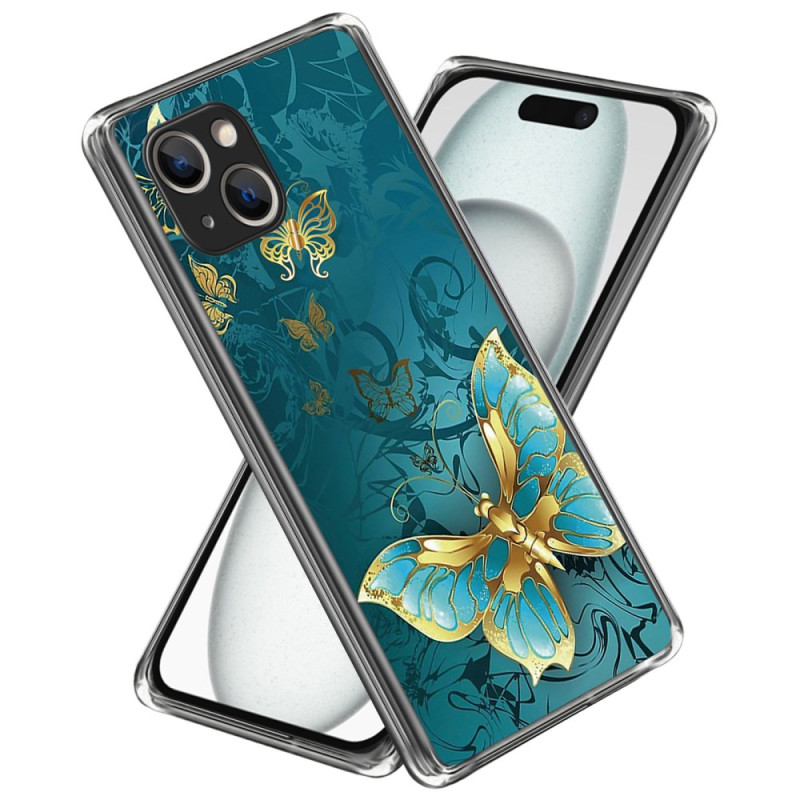 Coque iPhone 15 Papillon Doré