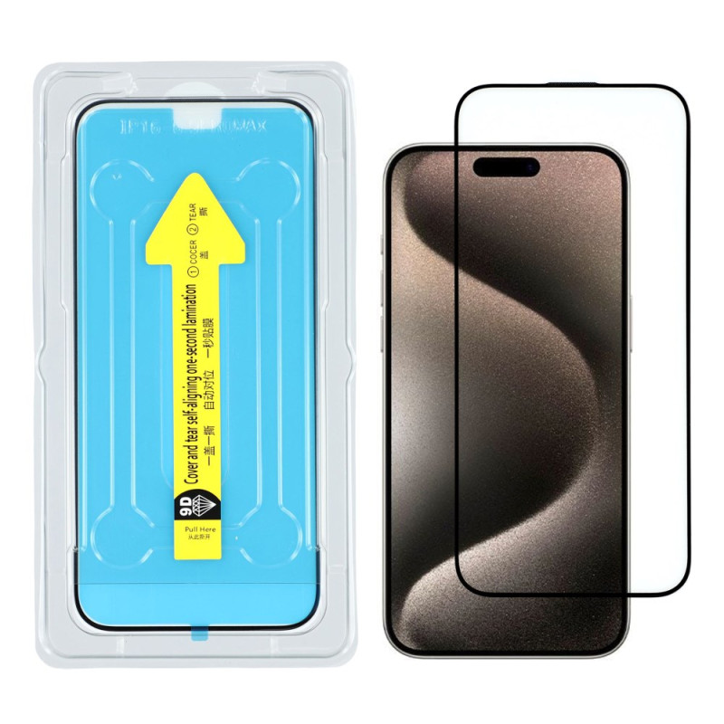 Protecteur d'Écran pour iPhone 15 Outil d'Installation (contour noir)