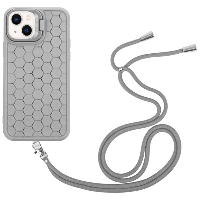 Coque à Cordon iPhone 15 Plus MagSafe avec Support Design Nid d'Abeille