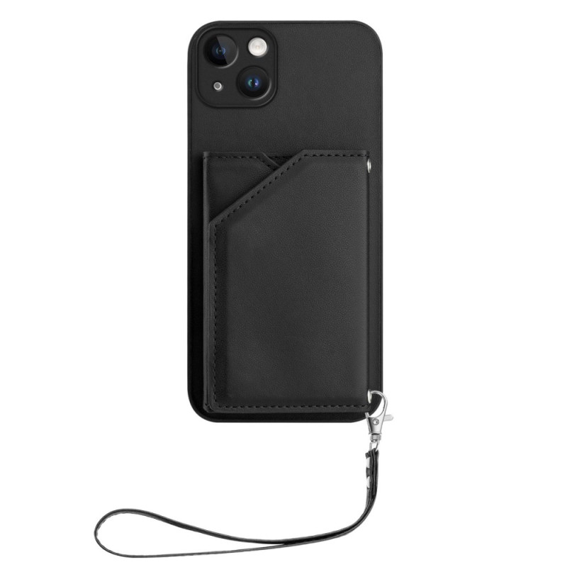 Coque iPhone 15 Plus Effet Daim Porte-Cartes et Lanière