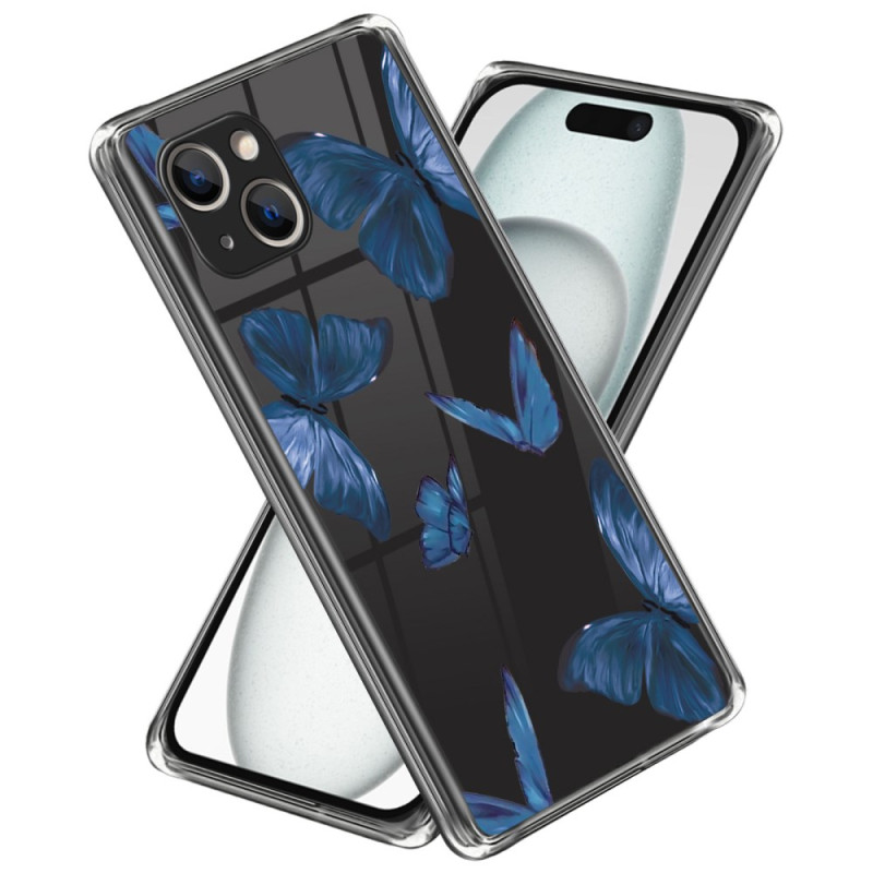 Coque iPhone 15 Plus Papillons Bleus